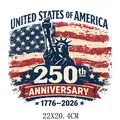 USA 250th Anniversary heat transfer sticker featuring Statue of Liberty design - Flag Liberty Blue Style (DS1273)