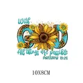 Sunflower and leopard GOD heat transfer sticker for clothing, 10x8cm size - Sunflower Leopard GOD Letter (AT1988) / 10x8cm