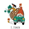 Thanksgiving gnome driving car with leopard pumpkin iron-on vinyl decal 7.7x8cm - Small Gnome Driving Car (AT1393)