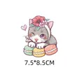 Autocollant de transfert thermique chat de dessin animé mignon avec couronne de fleurs - 7.5x8.5cm