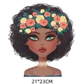 Décalcomanie transfert thermique fille afro fleurie pour vêtements DIY 21x23cm - Femme Afro Florale (DH0533)