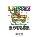 Festive Mardi Gras carnival mask heat transfer patch for clothing 8x8cm size variant - French Slogan Mask (AT0290)