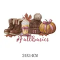 Parche termoadhesivo de otoño para ropa con botas calabaza y bebida caliente - Estilo Básicos de Otoño (DS0653)