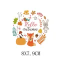 Hello Autumn heat transfer sticker featuring fox and pumpkin wreath 8x7.9cm - Small Autumn Fauna Flora Wreath (AT1394)