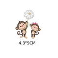 Autocollant thermocollant mignons singes avec fleur pour décor de vêtements enfants - 4.3x5cm