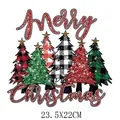 Merry Christmas hitteoverdracht sticker met gekleurde ruitjesbomen, 23.5x22cm - 23.5x22cm