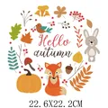Autumn-themed heat transfer sticker with fox, rabbit, and pumpkin designs - Large Autumn Fauna Flora Wreath (DH1143)