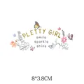 Autocollant de transfert thermique fleur papillon avec texte Pletty Girl 8x3.8cm - 8x3.8cm