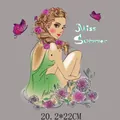 Adesivo a trasferimento termico donna alla moda con fiori e farfalle per abbigliamento - Illustrazione Femminile di Moda Miss Summer(DH0445)