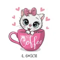 Adesivo termoadesivo gattino carino in tazza di caffè rosa per vestiti per bambini fai-da-te - Stile Gatto in Tazza (AT0154)