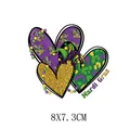 Mardi Gras themed heart iron-on heat transfer decal for clothes decoration, size 8x7.3cm - Triple Heart Collage (AT0291)