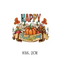 Autocollant de transfert thermique dinde de Thanksgiving pour décoration vêtements 8x6.2cm - Motif HAPPY Thanksgiving (AT1856) / 8x6.2cm