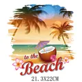 Autocollant de transfert thermique plage de dessin animé pour vêtements, 21x22cm - Vers La Plage (DH1370)