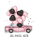 Valentine's Day pink retro car and heart balloon heat transfer sticker 20.6x22.6cm - Pink Car Balloons Style (DH0689) / 20.6x22.6cm