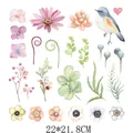 Watercolor floral and bird heat transfer stickers set for clothing DIY, 22x21.8cm size. - 22x21.8cm / Realistic Blue Bird Floral (DH0589)