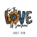 Sunflower themed heat transfer sticker for clothing with 'Love' design, 10x7.7cm - Love Of Sunshine Spliced Letter (AT1742)