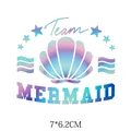 Transfert thermique holographique coquillage Team Mermaid pour vêtements 7x6.2cm - 7x6,2 cm