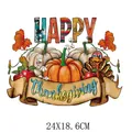 Autocollant de transfert thermique dinde et citrouille de Thanksgiving 24x18,6cm - Motif Dindon HAPPY Thanksgiving (DH1779) / 24x18.6cm