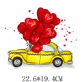 Heart balloons and yellow taxi car Valentine's Day heat transfer decal 22.6x19.4cm - Yellow Taxi Heart Style (DH0690) / 22.6x19.4cm