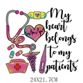 Colorful medical themed iron-on heat transfer patch with heart and stethoscope design - 24X21.7CM