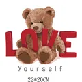 Cute teddy bear with red LOVE text DIY thermal transfer decal sticker for clothing decor - Teddy Bear Holding LOVE Style (DH0809) / 22x20cm