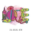 Medical theme LOVE heat transfer decal for nurse and doctor scrubs, size 24.6x18.4cm. - 24.6X18.4CM