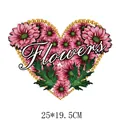 Heart-shaped floral heat transfer sticker for Valentine's apparel, size 25x19.5cm - Pink Daisy Heart Style (DH0968) / 25x19.5cm