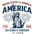 Independence Day 250th anniversary heat transfer decal for T-shirts, size 21.7x22cm - Blue Statue Of Liberty Style (DS1280)