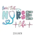 Nurse life heat transfer decal with colorful medical icons for DIY clothing decoration - 25x18cm