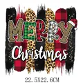 Feestelijke Merry Christmas luipaard- en ruitprint strijkapplicatie voor kleding, 22,5x22,6cm - 22.5x22.6cm