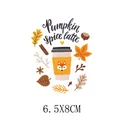 Autumn pumpkin spice latte and fox coffee cup cartoon heat transfer sticker, 6.5x8cm size - Small Pumpkin Spice Latte Fox (AT1397)