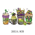 Mardi Gras carnival themed heat transfer patch with masks and festive cups 26x14.8cm size - Large Mardi Gras Drinks Combo (DH1144)