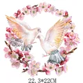 Beautiful watercolor pigeon and pink flower wreath heat transfer decal for clothes - Watercolor Dove Wreath Style (DH0477) / 22.3x22cm