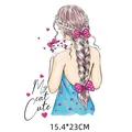 Adesivo per trasferimento termico ragazza carina con gatto per vestiti, 15.4x23cm - Ragazza con Trecce e Gatto(DH0529)