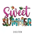 Patch thermocollant Sweet Summer tropical avec hibiscus pour vêtements DIY, taille 24x17cm - 24x17cm