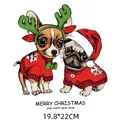 Christmas DTF heat transfer sticker featuring Chihuahua and Pug illustration, 19.8x22cm - 19.8X22CM