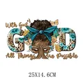 Patch thermocollant fille noire avec texte religieux fleurs et papillons 25x14,6 cm - Style Fille Noire Mains Jointes en Prière (DH1903)