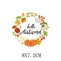 Thanksgiving autumn wreath heat transfer sticker featuring hello Autumn text design - Small Hello Autumn Pumpkin Wreath (AT1398)