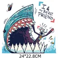 Cartoon shark 'Beast Friend' heat transfer sticker for DIY T-shirt clothing, 24x22.8cm - Shark and Sailor (DH0603)