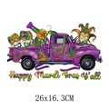 Mardi Gras theme purple truck and mask heat transfer decal for clothes, 26x16.3CM - Large Purple Pickup Truck Style (DH1146)