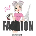 Adesivo trasferimento termico moda ragazza carina per vestiti fai-da-te 21x23cm - Ragazza alla Moda con Chignon Rosa(DH0475)