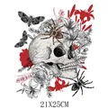 Gothic skull and floral pattern heat transfer sticker for clothing, 21x25cm DIY decal - Skull Rose Art Design (DH1137)