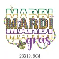 Mardi Gras carnival theme iron-on heat transfer decal patch for DIY clothing 23x19.9cm - Large Layered MARDI Text (DH1148)