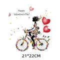 Romantic Valentine's Day heat transfer decal featuring floral woman silhouette, 21x22cm size - Valentine's Bicycle Style (DH0338)