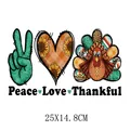 Transfert thermique dinde de Thanksgiving avec texte Peace Love Thankful 25x14,8cm - 25x14.8cm