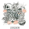 Vintage Halloween skull and pumpkin floral heat transfer decal patch for clothes 23x22cm - Halloween Skull Floral (DH1138)