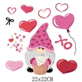Valentine's Day gnome and pink hearts heat transfer decal sticker for clothes, 22x22cm - Gnome Holding Daisies Style (DH1244) / 22x22cm
