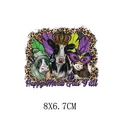 Mardi Gras cows heat transfer decal with leopard background, 8x6.7cm iron-on patch - Festive Cartoon Cows (AT0296)