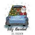 Christmas truck heat transfer decal for clothes with Santa and Reindeer, 21.5x23cm - 21.5x23cm