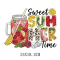 Patch thermocollant dessin animé Sweet Summer Time thème fruits pour vêtements, 24x18,2cm - Fruits d'Été Sucrés (DH1369)